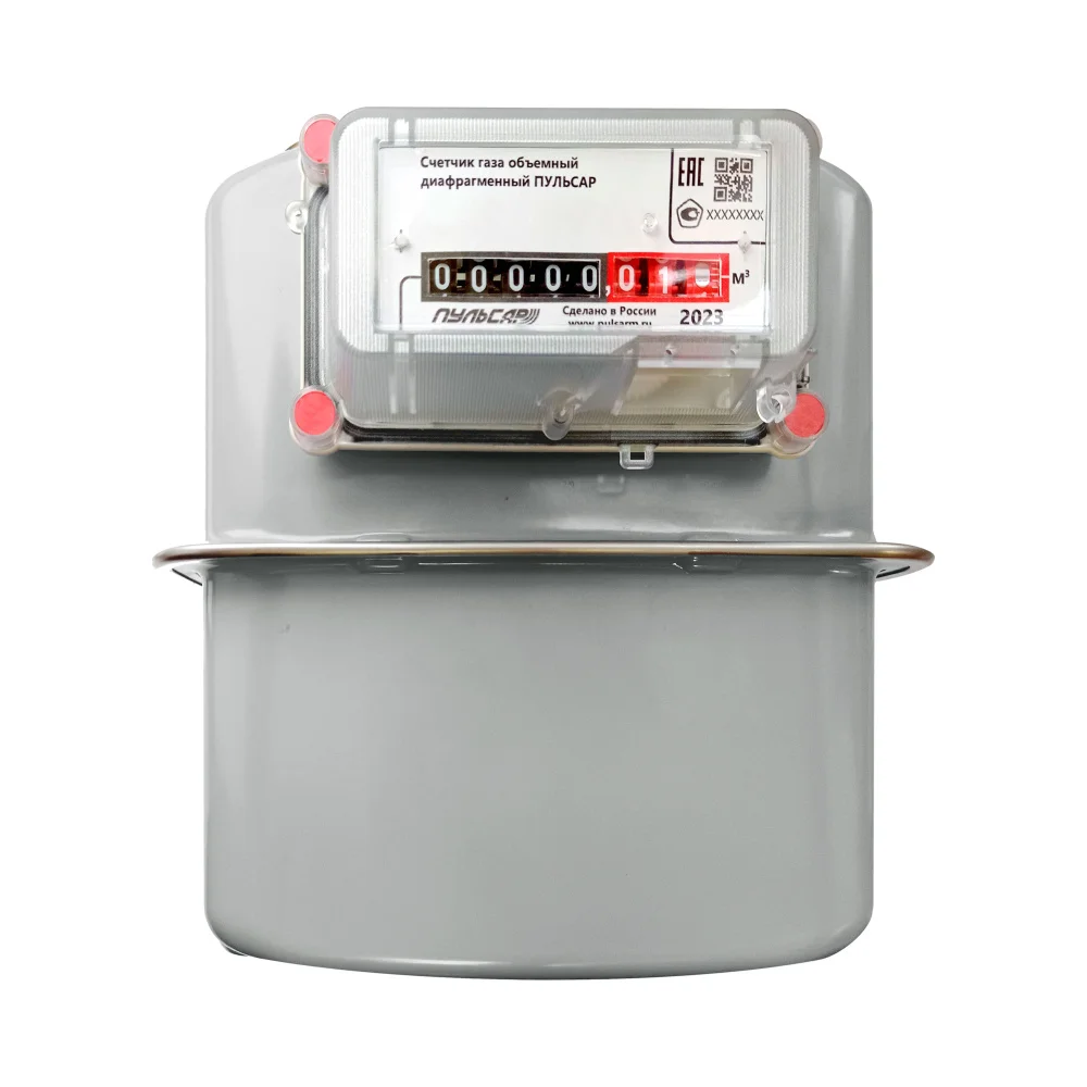 Счётчик газа объемный диафрагменный «Пульсар» G6Т с термокоррекцией, слева направо в 