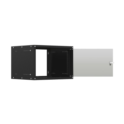 19'' Настенный телекоммуникационный шкаф NTSS LIME 6U 550×450×370 мм, стеклянная дверь, боковые стенки не съемные, разобранный, черный RAL 9005 в России