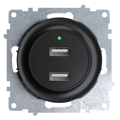 Розетка OneKeyElectro Florence USB двойная, с подсветкой, черная в 