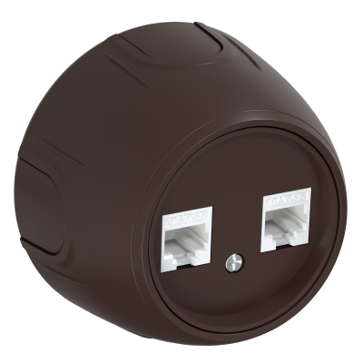 Розетка OneKeyElectro Rotondo компьютерная 2xRJ45 кат.5e, коричневая в 