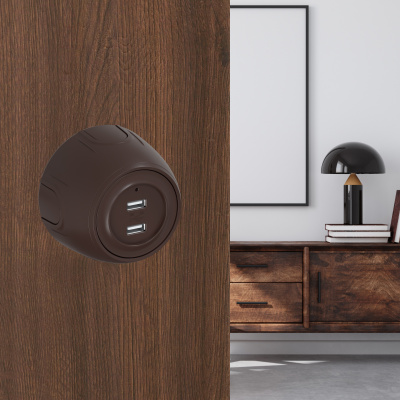 Розетка OneKeyElectro Rotondo USB двойная, с подсветкой, коричневая в 