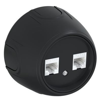 Розетка OneKeyElectro Rotondo компьютерная 2xRJ45 кат.5e, черная в 