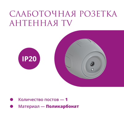 Розетка OneKeyElectro Rotondo антенная TV, серая в 