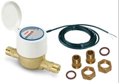 Счетчик воды Миномесс СВКи, колбовый, 40°C, DN 20, Qn 2,5, L 190 mm, с импульсным датчиком (1 или 10L/Imp.), с присоединителями в 