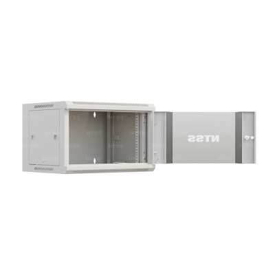Шкаф настенный телекоммуникационный NTSS W 9U 600х450х500мм, 2 профиля 19, дверь стеклянная, боковые стенки съемные, разобранный, серый RAL 7035 в России