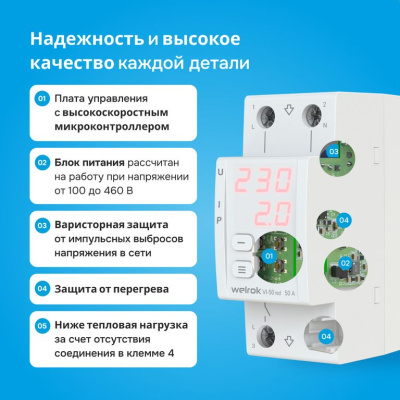 Реле напряжения с контролем тока Welrok VI-50 red в России
