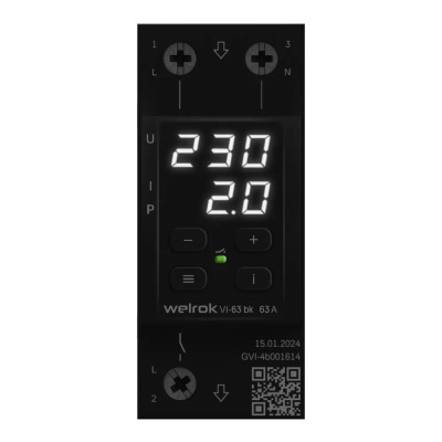 Реле напряжения с контролем тока Welrok VI-63 bk в 