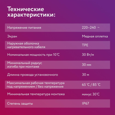 Комплект саморегулирующегося греющего кабеля RoofMate 30Вт/м 25м в 