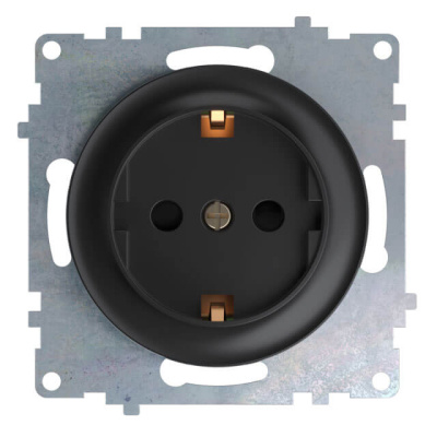 Розетка электрическая OneKeyElectro Florence с заземлением, защ. шторки, винтовые контакты, черная в 