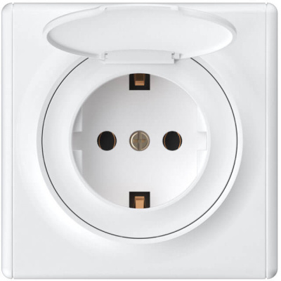 Розетка электрическая OneKeyElectro Florence с крышкой, с заземлением, винтовые контакты, белая в 