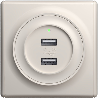 Розетка OneKeyElectro Florence USB двойная, с подсветкой, бежевая в 