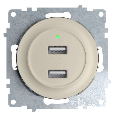 Розетка OneKeyElectro Florence USB двойная, с подсветкой, бежевая в 
