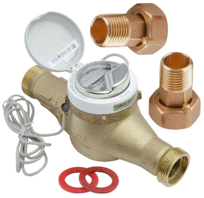 Счетчик воды Миномесс СВГДИ, 90°C, DN 15, Qn 1,5, L 165 mm, с импульсным датчиком (1/10/100 L/Imp.), с присоединителями в 