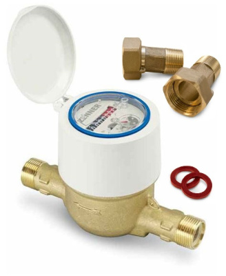 Счетчик воды Миномесс СВК, колбовый, 40°C, DN 20, Qn 2,5, L 190 mm, с присоединителями в 