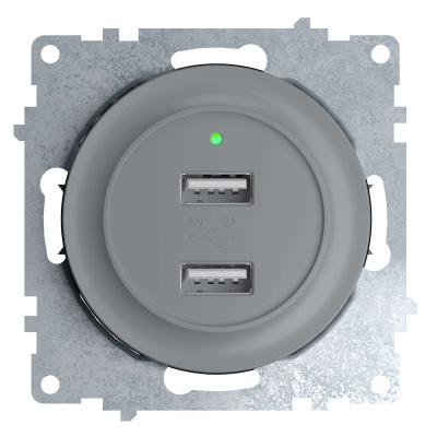 Розетка OneKeyElectro Florence USB двойная, с подсветкой, серая в 